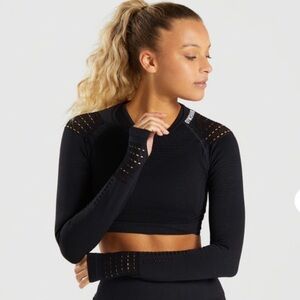 Gymshark Black GLOW LONG SLEEVE SEAMLESS CROP TOP Size Large